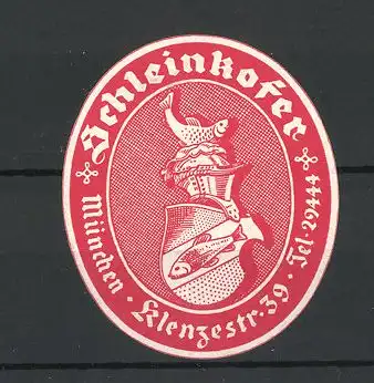 Reklamemarke Schleinkofer, Klenzestrasse39, München, Firmenlogo Fische