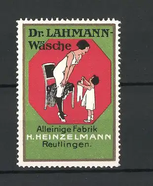 Reklamemarke Dr. Lahmann-Wäsche, Fabrik H. Heinzelmann, Reutlingen, Mutter mit Tochter in Unterwäsche