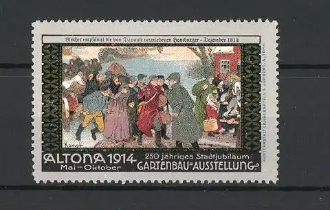 Reklamemarke Altona, Gartenbau-Ausstellung 1914, Blücher empfängt vertriebene Hamburger 1813