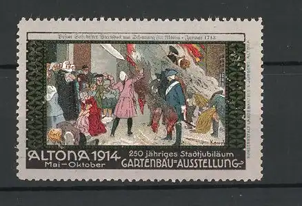 Reklamemarke Altona, Gartenbau-Ausstellung 1914, Pastor Sass bittet Steenbock um Schonung für Altona 1713