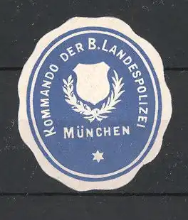 Präge-Reklamemarke Kommando der B. Landespolizei München, Wappen