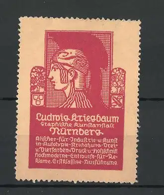 Reklamemarke Graphische Kunstanstalt Ludwig Kriegbaum, München, Ritter mit Helm