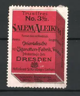 Reklamemarke Salem Aleikum orientalische Cigaretten-Fabrik Yenidze, Hugo Zietz, Dresden, Schachtel