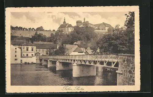 AK Tabor, Ortsansicht mit Brücke