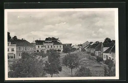 AK Bernarditz b. Tabor, Ortspartie mit Denkmal