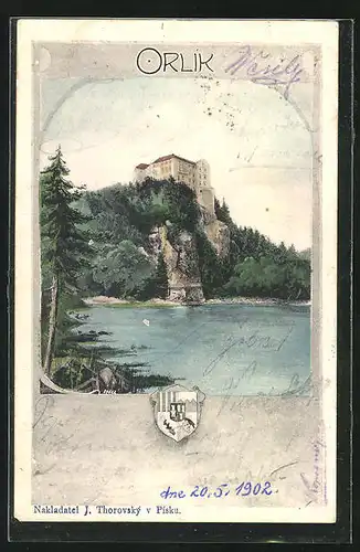 AK Orlik, Schlossansicht vom Fluss gesehen