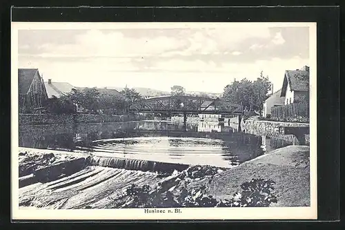 AK Husinec n. B., Blick zur Flussbrücke