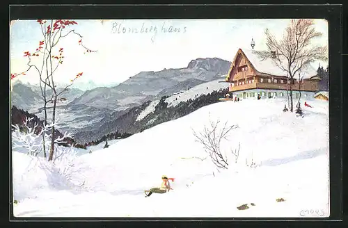 Künstler-AK Bad Tölz, Blomberghaus im Winter