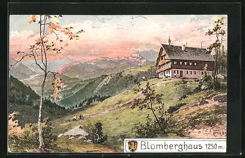 Künstler-AK Carl Moos: Blomberghaus und Bergpanorama