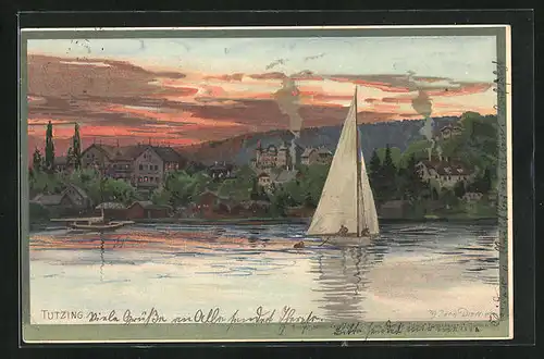 Künstler-AK Zeno Diemer: Tutzing, Abendstimmung am See