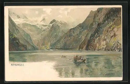 Künstler-AK Edward Theodore Compton: Ruderboote auf dem Königsee