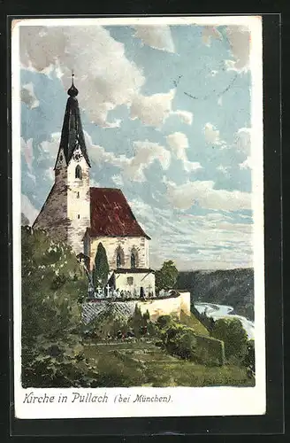 Künstler-AK Zeno Diemer: Pullach, Kirche im Sommer