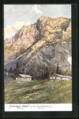 Künstler-AK Edward Theodore Compton: Tutzinger Hütte gegen Benediktenwand gesehen