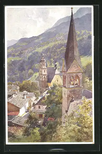 Künstler-AK Edward Theodore Compton: Berchtesgaden, Protestant. und Franziskanerkirche