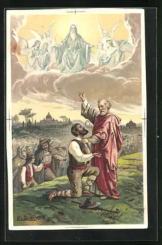 Künstler-Lithographie E. Döcker: Pilger und Prophet