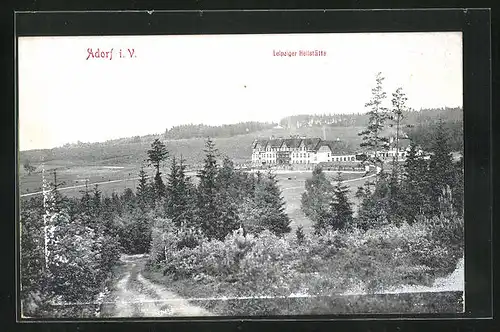 AK Adorf / Vogtland, Waldpartie mit Blick zur Leipziger Heilstätte