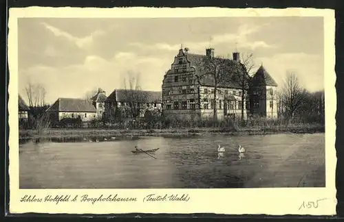 AK Holtfeld, Uferpartie mit Blick zum Schloss