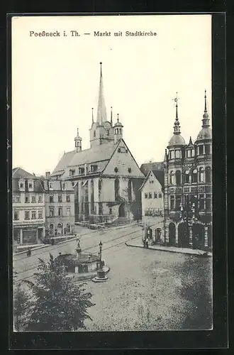 AK Poessneck / Thüringen, Markt mit Stadtkirche