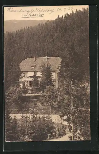 AK Bärenburg / Sächs. Erzgebirge, Hotel Waldeck aus der Vogelschau