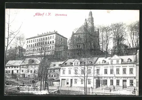 AK Adorf i. V., Café zum Rüdesheimer mit Pfortenberg