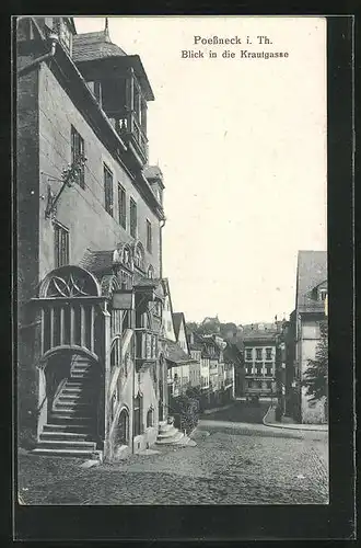 AK Poessneck i. Th. Blick in die Krautgasse mit Geschäft