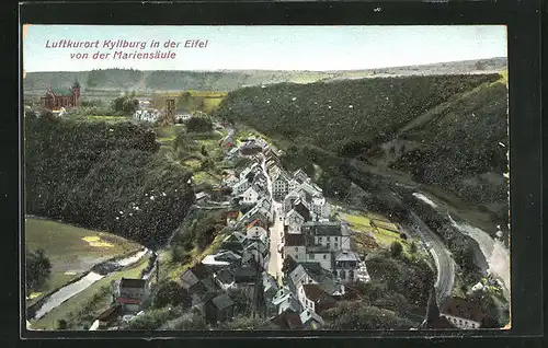 Relief-AK Kyllburg / Eifel, Ortsansicht von der Mariensäule aus gesehen