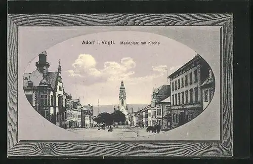 AK Adorf i. Vogtl., Marktplatz mit Blick zur Kirche