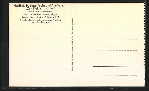 AK Muldenberg / Vogtl., Gasthof Muldentalsperre von Otto Wunderlich