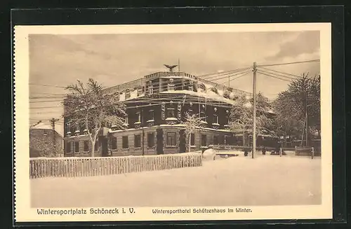 AK Schöneck i. Vogtl., Wintersporthotel Schützenhaus im Winter