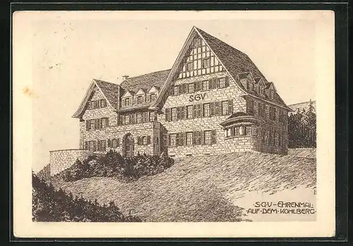 Künstler-AK Dahle, SSGV-Ehrenmal und Jugendheim auf dem Kohlberg