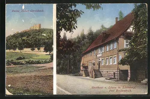 AK Schönberg, Gasthaus z. Löwen, Ruine Hohen-Geroldseck