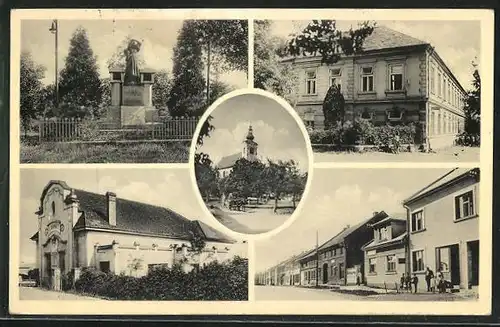 AK Krelov, Ortspartien mit Kirche und Denkmal