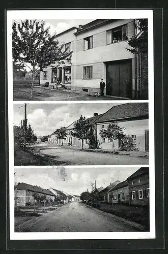 AK Praslavice, verschiedene Gebäude- und Ortsansichten