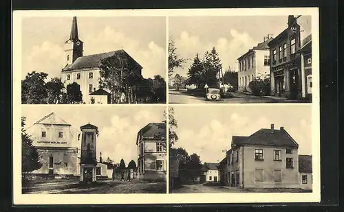 AK Vlkos u Prerova, Kirche, Strassenansichten aus dem Ort