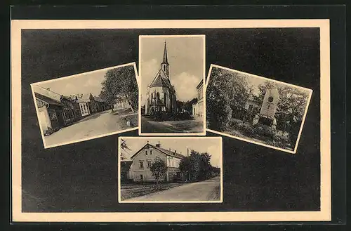AK Bochor u Prerova, Kirche, Kriegerdenkmal, Strassenansichten