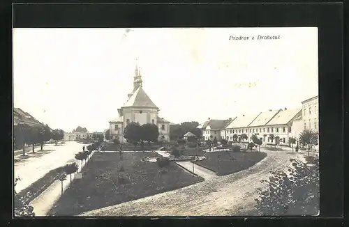 AK Hranice-Drahotuse, Zentraler Platz mit Kirche