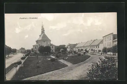 AK Hranice-Drahotuse, Zentraler Platz mit Kirche