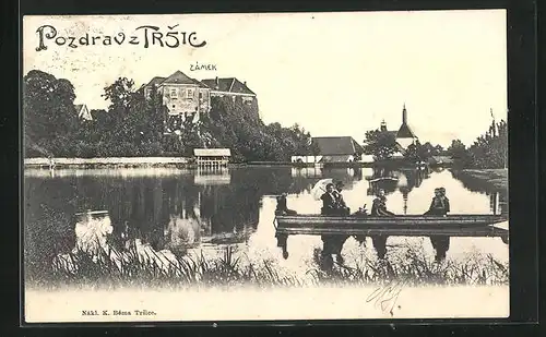 AK Trsice, Uferpartie mit Blick zum Schloss
