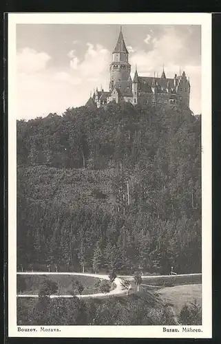 AK Busau / Mähren, Panoramaansicht vom Schloss