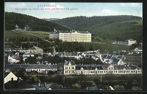 AK Sternberg, Partie gegen das Kloster und Kiosk vom Mariabild aus gesehen