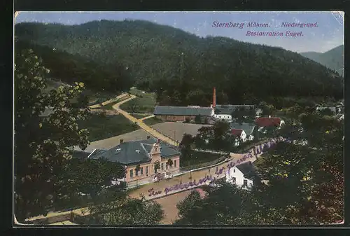 AK Sternberg i. M., Niedergrund, Restauration Engel aus der Vogelschau