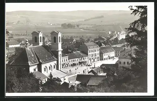 AK Bucovice, Ortsansicht aus der Vogelschau