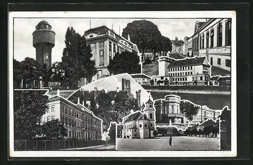 AK Lundenburg, Ortsansicht, Strassenpartie, Kirche