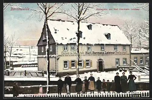 AK Bärenwalde, Restaurant von Karl Hermann Leistner im Winter