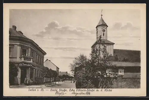 AK Velten i. M., Breite Strasse, Ecke Viktoria-Strasse m. d. Kirche