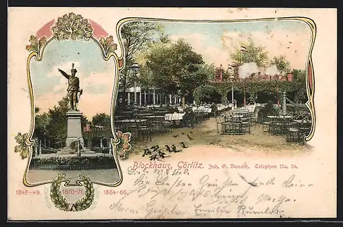 AK Görlitz, Gasthof Blockhaus, Inh. Gustav Donath, Kriegerdenkmal