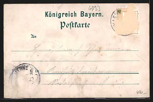 Lithographie Hassloch / Rheinpfalz, Pfarrgasse mit Post, Forstgasse, Ev. Rettungshaus