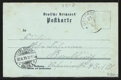 Lithographie Bretten, Simel-Thurm, Villa Schmidt, Melanchton-Denkmal