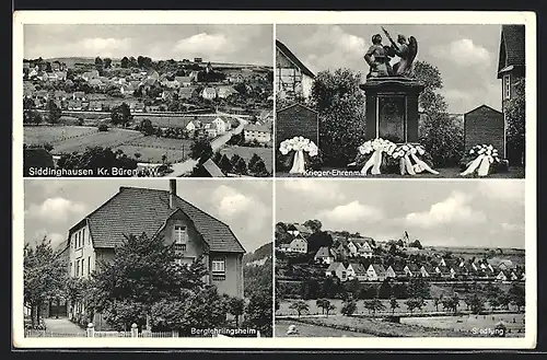 AK Siddinghausen / Westf., Berglehrlingsheim, Siedlung, Kriegerehrenmal