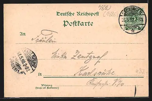 Lithographie Säckingen, Gasthof zum Schützen, Totalansicht mit dem Trompeter zu Säckingen